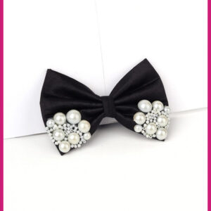 princess pearl bow, pearl bow hair clip, black satin bow with pearls, elegant hair accessories, pearl embellished bow, party hair bow, wedding hair accessories, stylish hair clip for women, luxury pearl bow, fashion hair accessories online, Beautyshaj hair accessories, pearl bow for girls, classy bow hair clip, decorative pearl hair bow, chic black bow with pearls